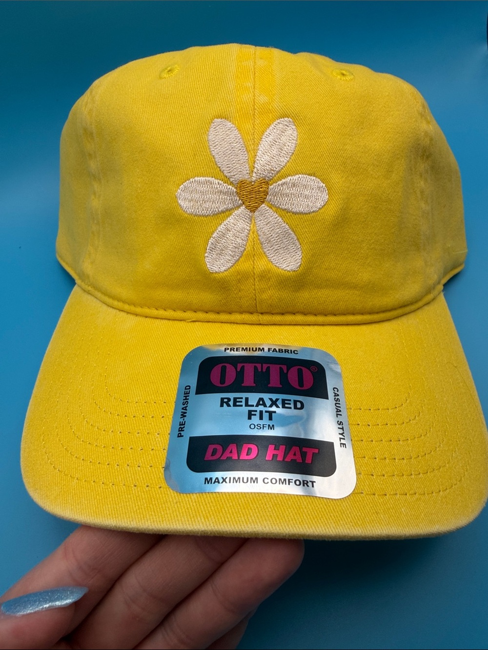 White Daisy Flower Yellow Hat Baseball Cap Beach Hat Pool Vacation Lake Floral
